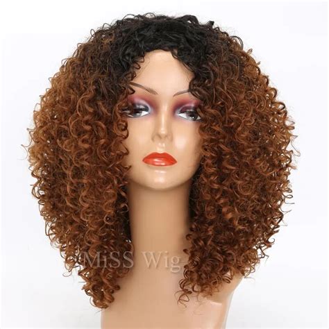 Miss Wig Black Mixed Brown Kinky Curly Wigs For Black Women Afro Wig Synthetic Hair African