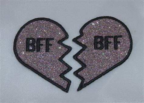 Embroidered Glitter Rainbow Best Friends Bff Hearts 2 Pc Applique Patch