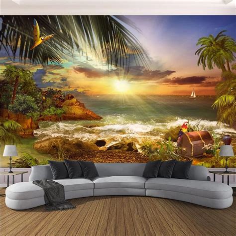 Custom Mural Wallpaper 3d Island Beach Seascape Wall Painting Living
