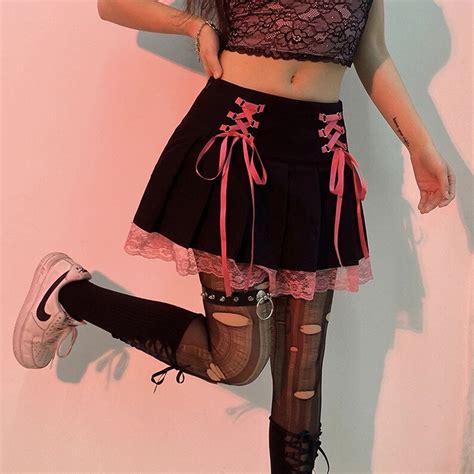 Women S Goth Lace Up Pleated Skirt Y K Punk Vintage Etsy