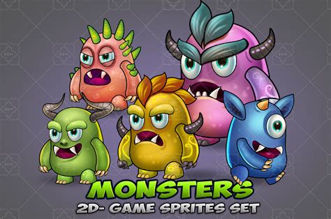 5 Monster Game Enemies Sprites Set Gamedev Market