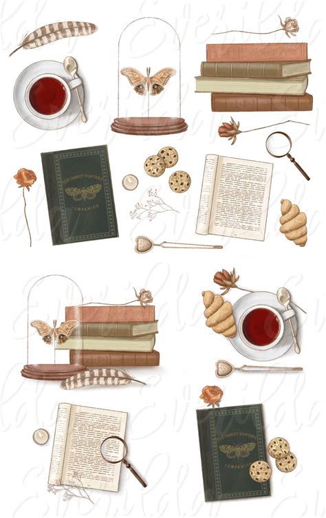 Book Aesthetic Clip Art Dark Academia Hand Drawn Old Fashioned