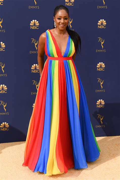 The Special Meaning Behind Tiffany Haddishs Rainbow Dress At The Emmys Rainbow Dress Rainbow