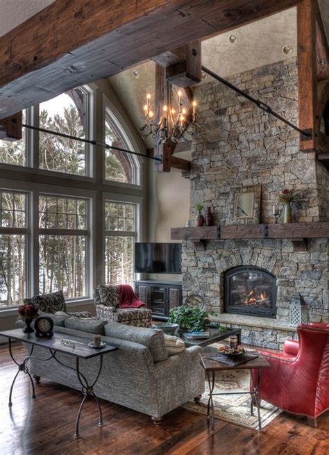 Our 100+ fave designer living rooms 102 photos. Rustic retreat, natural stone fireplace, reclaimed wood ...