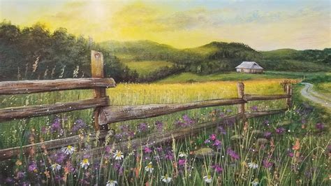 Country Fence Landscape Acrylic Painting Live Tutorial Youtube