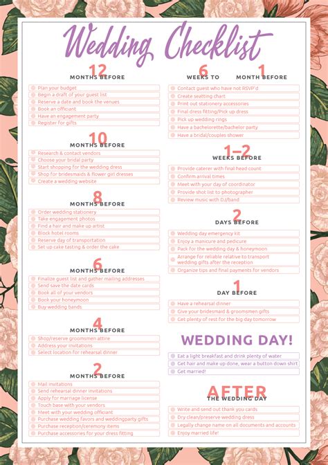 10 Printable Wedding Checklists For The Organized Bride Printable