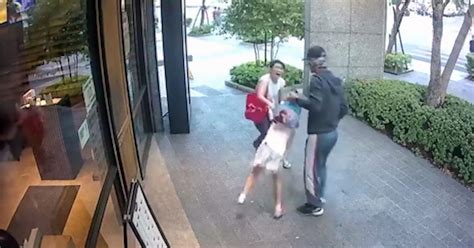 Terrifying Moment Man Tries To Snatch Girl Walking With Her Mum By Yanking Backpack And Refusing