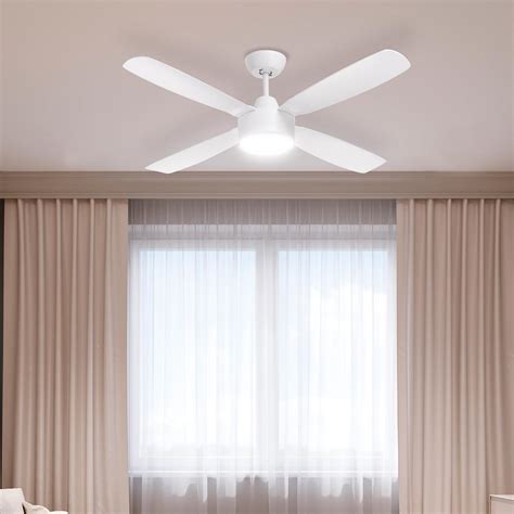 Arlec 120cm White Matte Aer 4 Blade Dc Ceiling Fan With Led Light