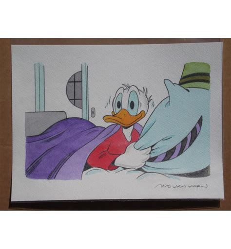 Walt Disneys Comic Book Art Donald Duck In Bed Colourful Panel