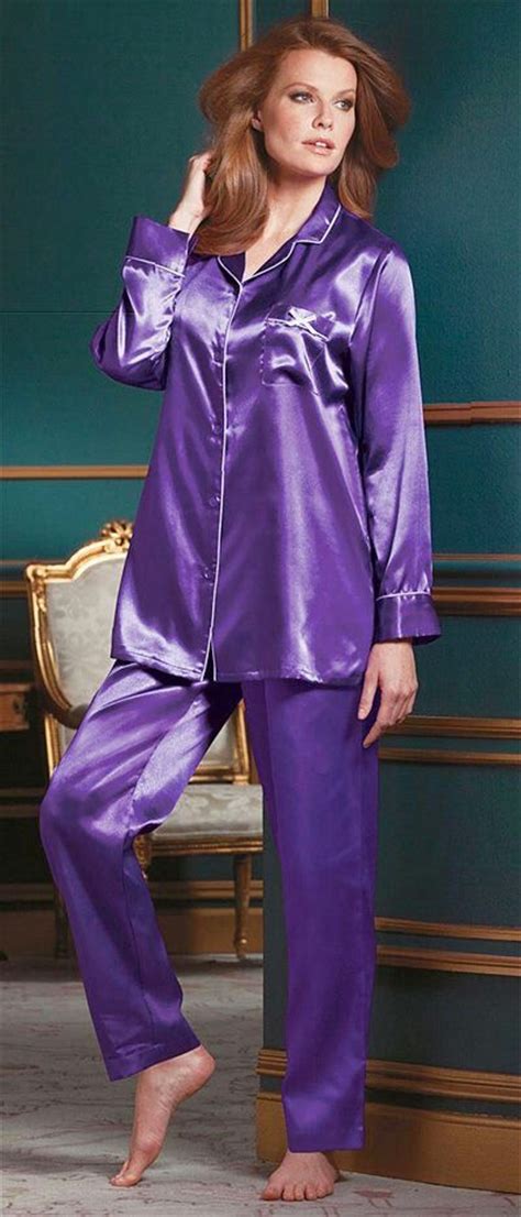 Silky Purple Lounge Set Silk Pajamas Women Sleepwear Fashion Satin Pjs