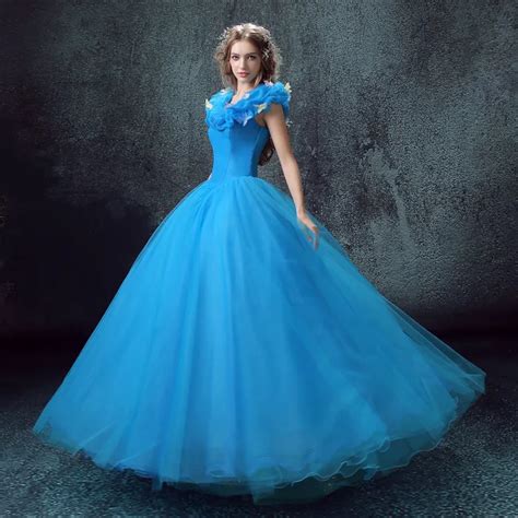 2016 new cinderella princess cosplay cinderella dress for adult women blue deluxe cinderella