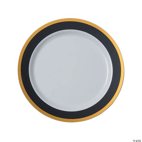 Black And White Premium Plastic Dinner Plates With Gold Border Oriental