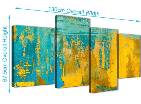 Mustard Yellow And Teal Turquoise Abstract Dining Room Canvas Wall