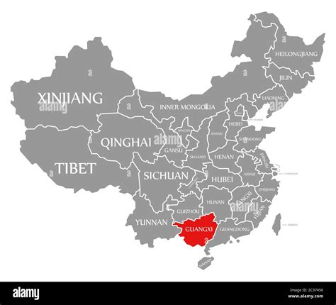 Guangxi Red Highlighted In Map Of China Stock Photo Alamy