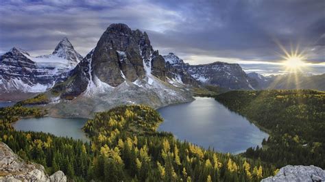 🥇 Alberta British Columbia Canada Mount Assiniboine Sun Wallpaper 46467