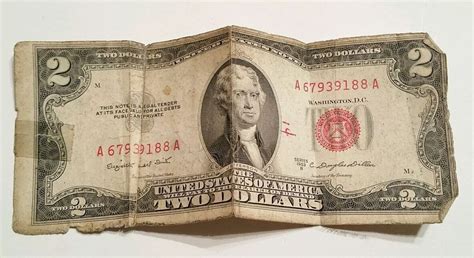 Vintage 1953 B Two Dollar Bill 2 Red Seal United States Currency Note
