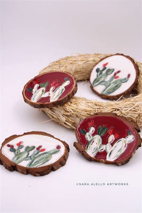For more advanced painting ideas, check out design sponge. Cactus Resin Coasters, wood coasters set, white and bordeaux handmade table decorations ...