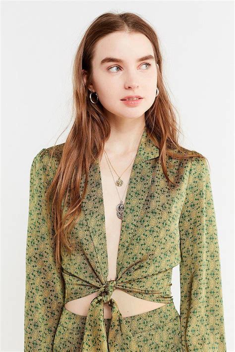 Urban Outfitters Uo Satin Paisley Tie Front Top In Green Lyst