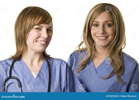 2 Nurses Smiling Isolated On White Stock Photo Image Of Medicine