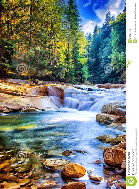 Beautiful Waterfall In The Forest Stock Photo Image
