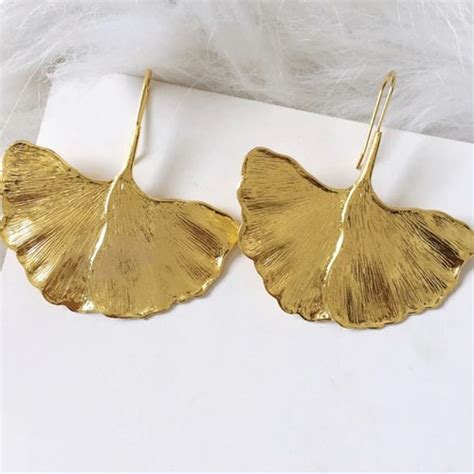 Gold Leaf Earrings Ginkgo Leaf Earrings Ginkgo Jewelry Leaf Etsy