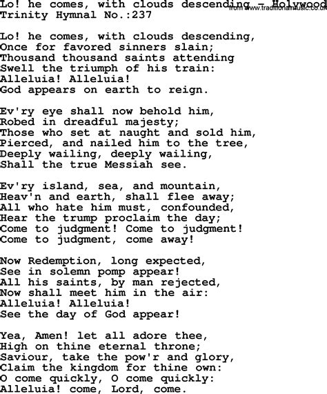 Trinity Hymnal Hymn Lo He Comes With Clouds Descending Holywood Lyrics Midi And PDF