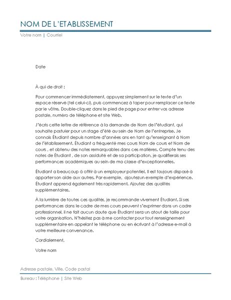 Lettre De Référence Pour Enseignant