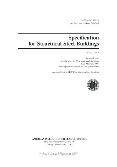 Pdf Specification For Structural Steel Buildings 360 10pdf Ashman