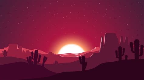 1920x1080 Cactus Sunset Desert Stars Landscape Silhouette Laptop Full