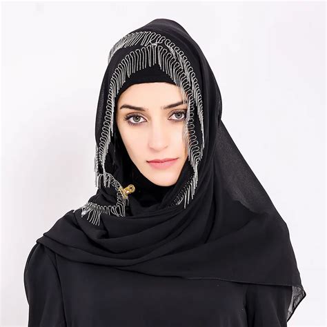 muslim women chiffon purl headscarf high quality head coverings embroidery hijab islam girl s