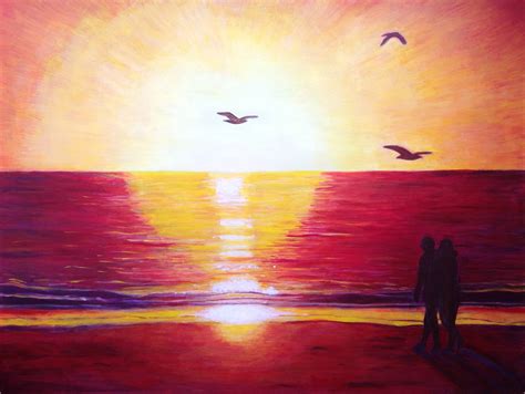 Sunset Beach Background Drawing Water Ocean Sunset Painting Sunset