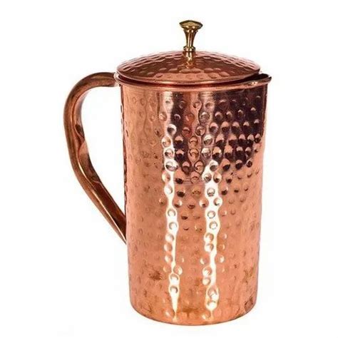 Rengvo Brown Copper Hammered Jug With Brass Knob Capacity 1 Ltr 2