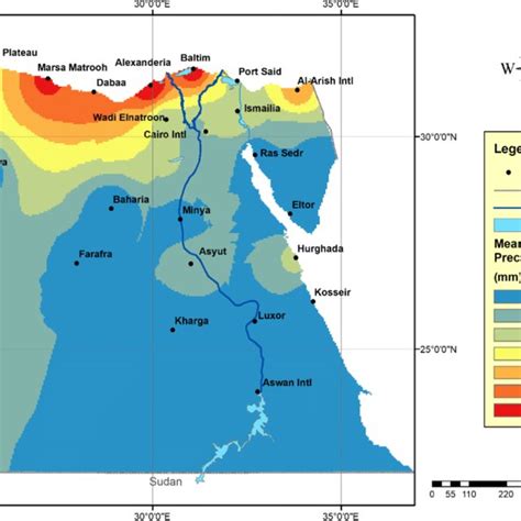 Map Of The Selected Rainfall Stations In Egypt Download Scientific