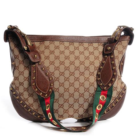 Gucci Monogram Pelham Studded Shoulder Bag Brown 66880