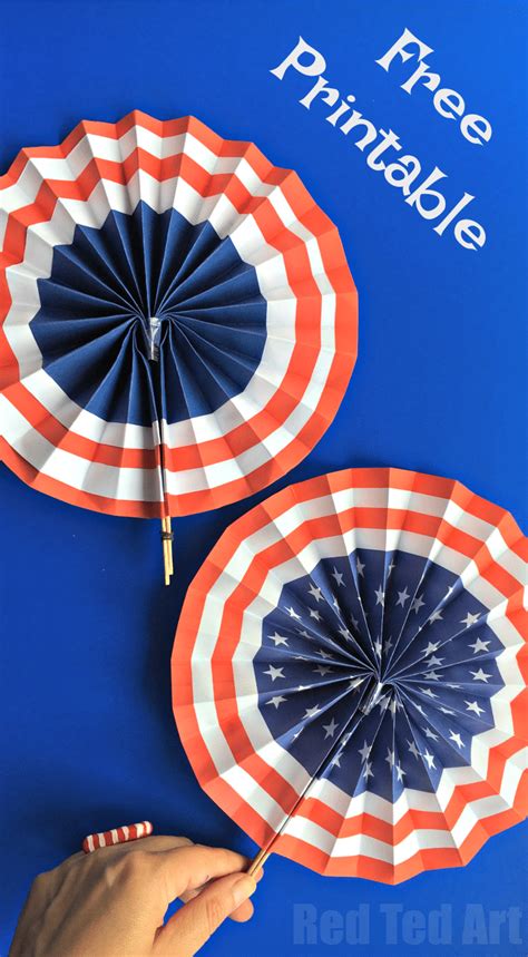 4th Of July Diy Paper Fans Template Summer Paper Crafts Red Ted Art