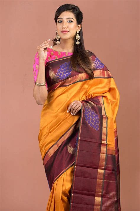 Check spelling or type a new query. Yellow & Brown Pure Kanchipuram Handloom Silk Saree - Weavesarees.com | Saree, Fashion, Yellow ...