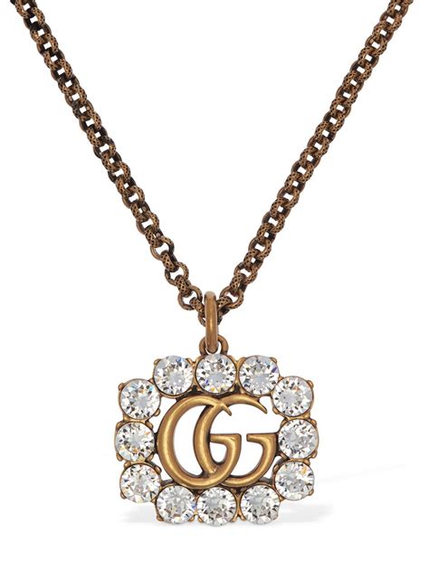 Gucci Gg Marmont Crystal Necklace In Goldcrystal Modesens