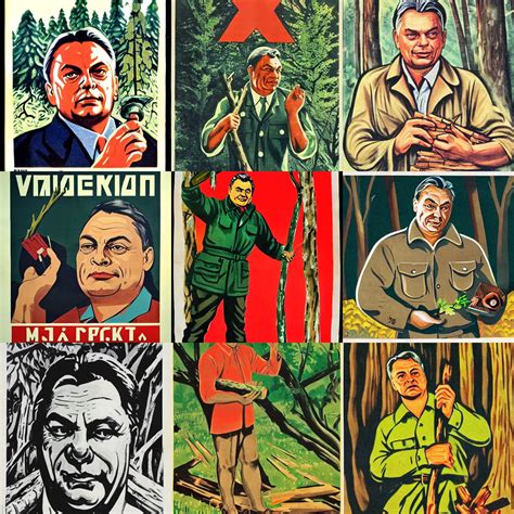 Soviet Propaganda Poster Of Viktor Orban In A Forest Stable