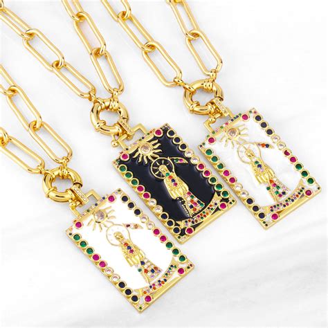 holy death tarot card necklace for women crystal rainbow jewelry copper