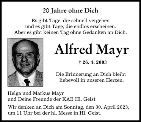 Traueranzeigen Von Alfred Mayr Augsburger Allgemeine Zeitung