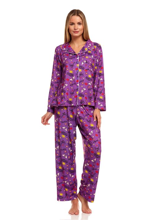 2162 Womens Sleepwear Pajamas Woman Long Sleeve Button Down Set Purple