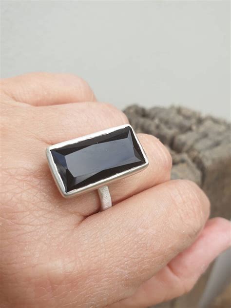 Black Onyx Sterling Silver Ring Rectangular Ring Classic Etsy Israel