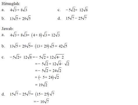 Contoh Soal Penjumlahan Dan Pengurangan Bentuk Akar Contoh Soal Terbaru