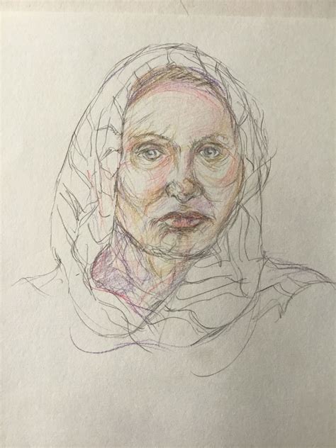 Stenia In A Headscarf Deirdre Hudson Colored Pencil Portrait Pencil