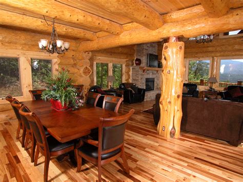 A modern log home dining room. dining room astounding log cabin interior floors with ...