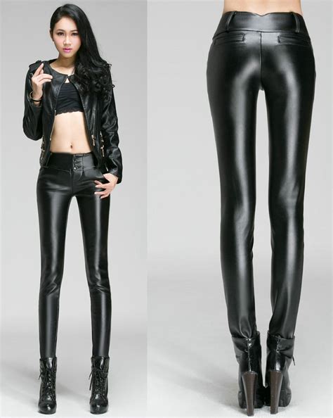 Autumn Winter Pu Female Thin Thick Fitness Leather Pants Wearing Pencil