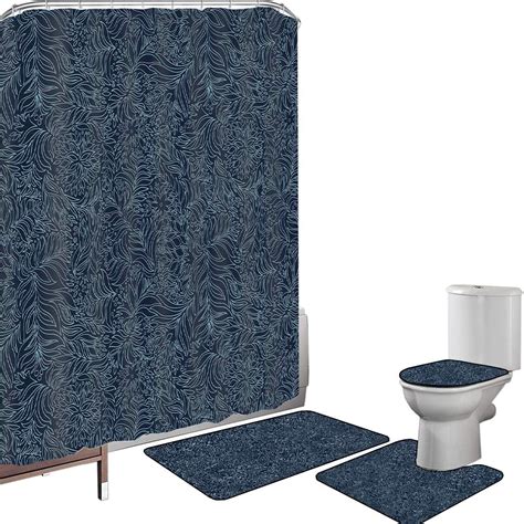 Shower Curtain Set Bathroom Accessories Carpet Set Navy And