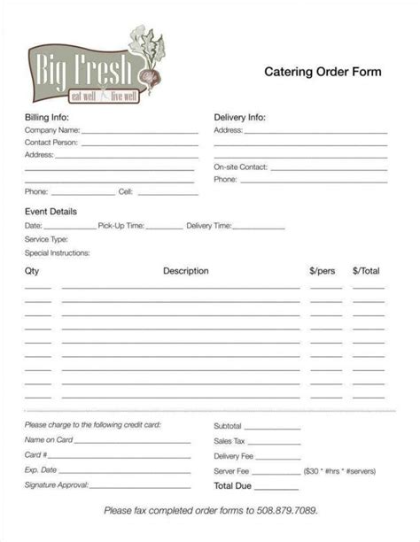 Explore Our Image Of Catering Order Form Template Order Form Template
