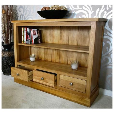 50 Off Small Low Solid Oak Bookcase With Drawers Glenmore