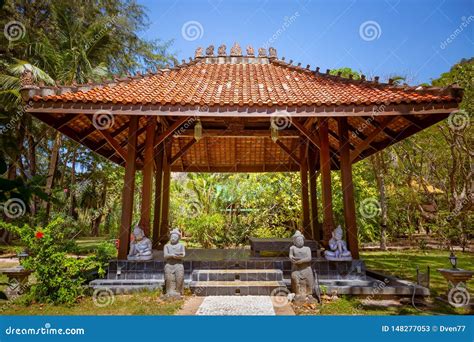Antique Gazebo Pavilion With A Roof Asian Style Pagoda In A Summer